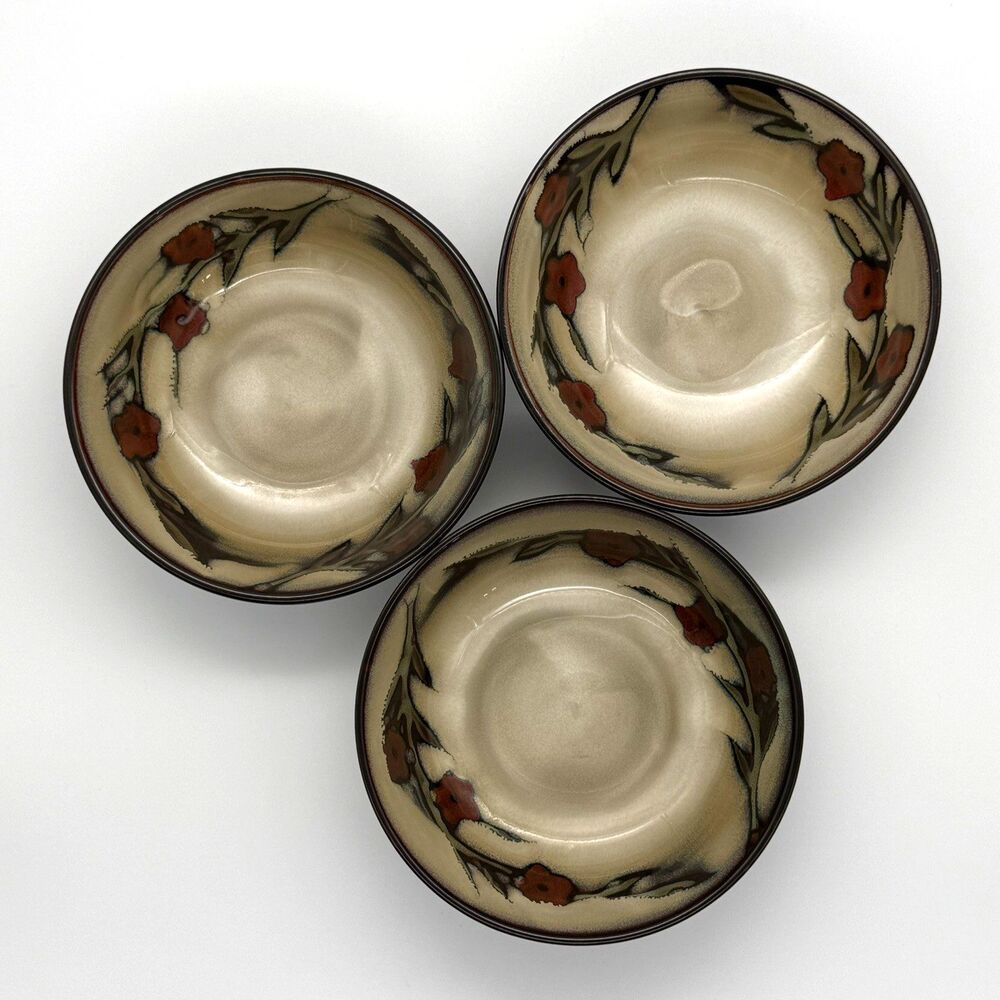 MIKASA Gourmet Basics Set of 3 BRIAR ROSE  Floral Stonewear Bowls 6 in Cereal